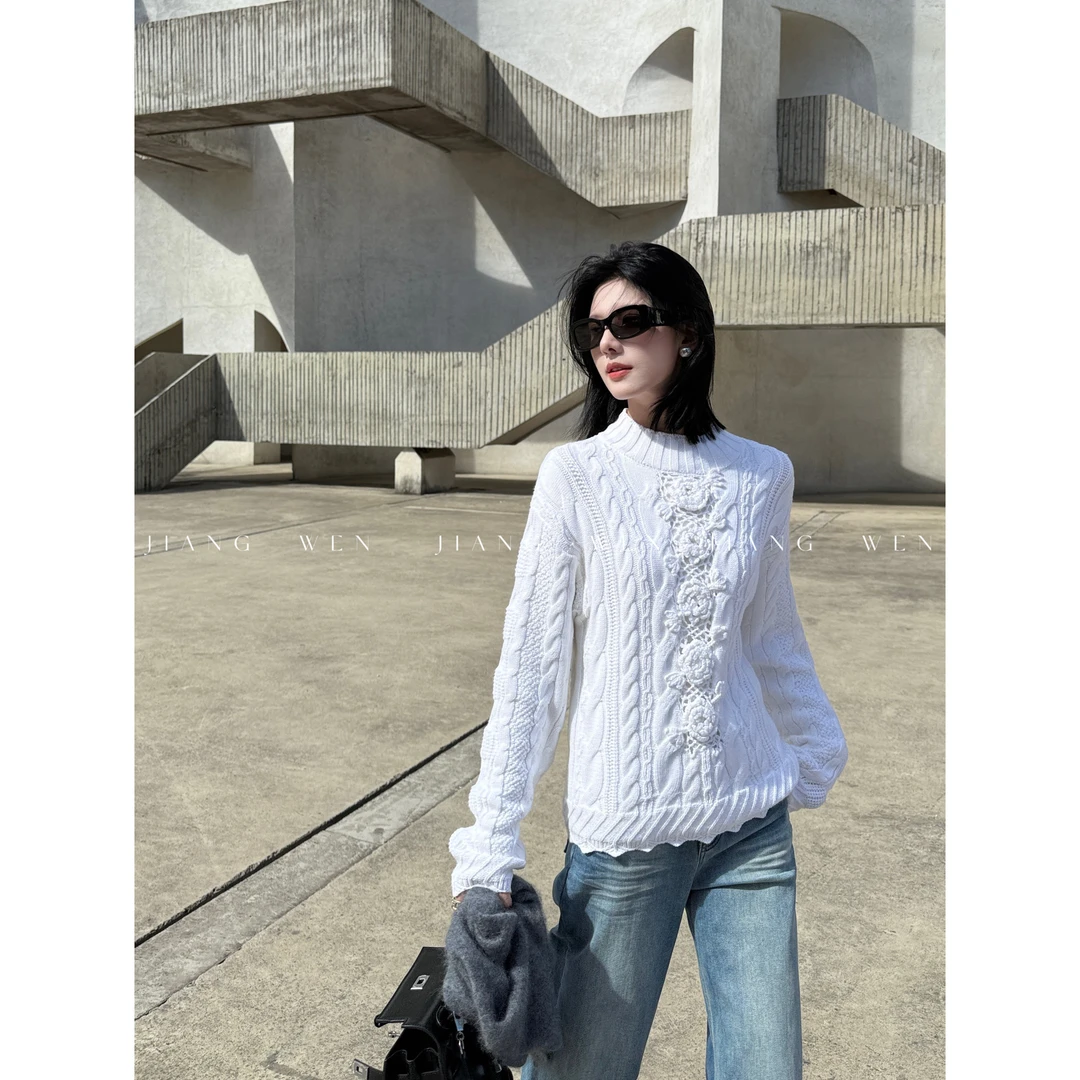 【巴洛克浮雕】复古法式白色立体镂空设计感针织衫极简气质绣花毛衣