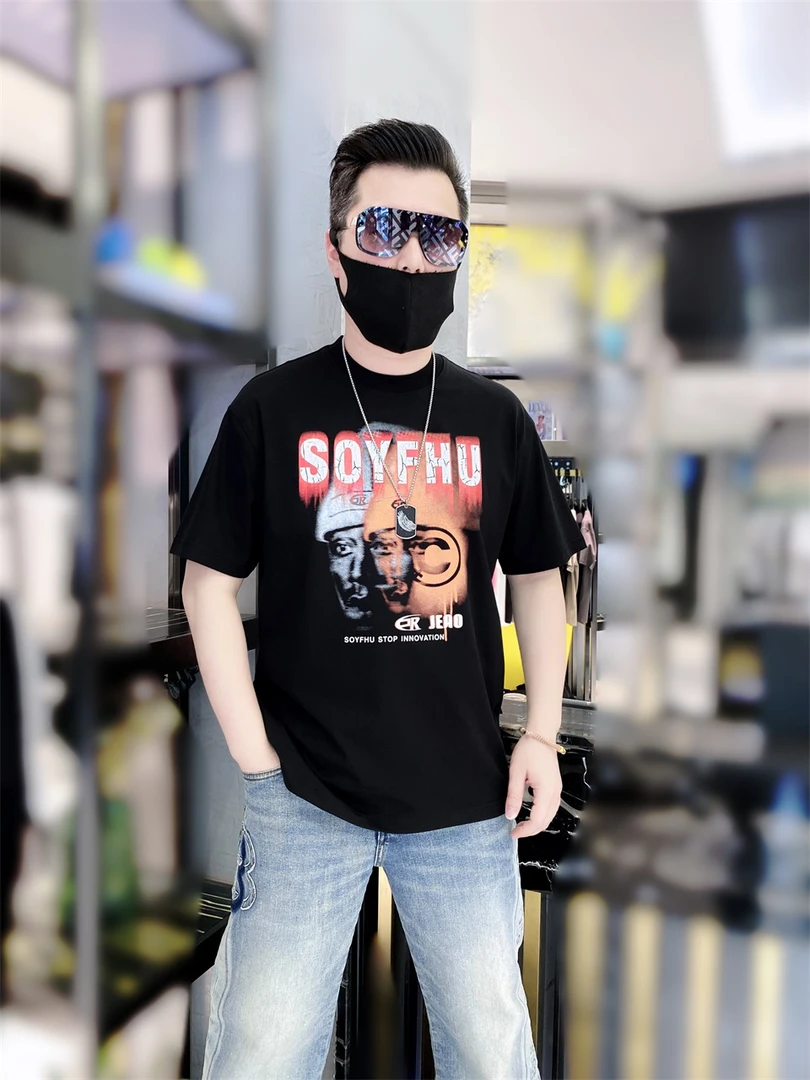 【陈先生】高级感男装夏季宽松白色半袖休闲潮流印花圆领百搭时尚