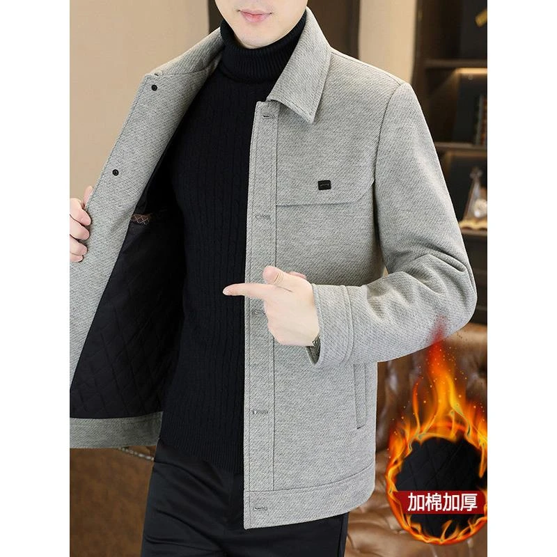 2025秋冬新款加绒加厚夹克男款美式百搭时尚休闲呢子大衣毛呢外套