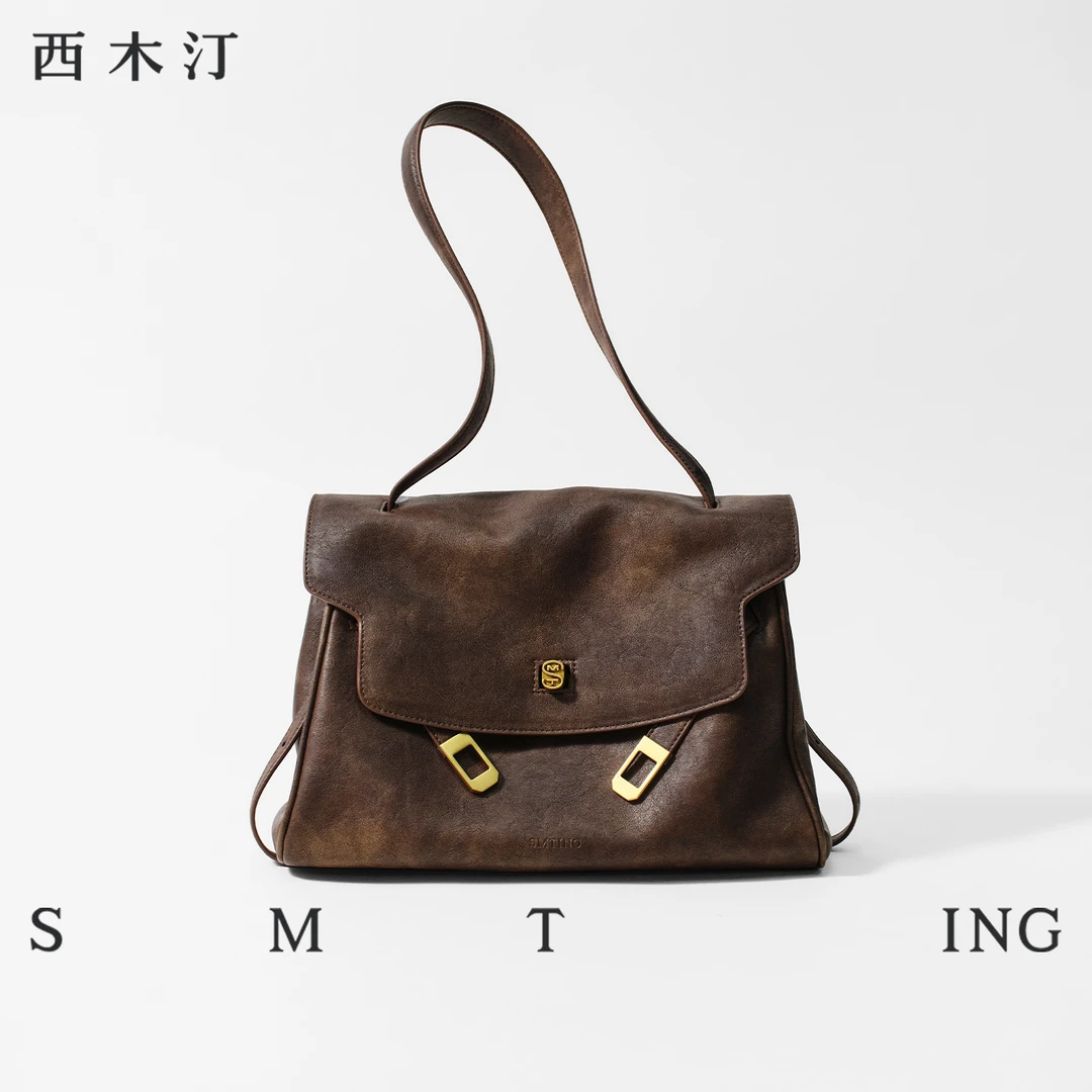 【西木汀】暖风 小号复古凯莉包牛皮斜挎通勤女包秋冬公文包邮差包