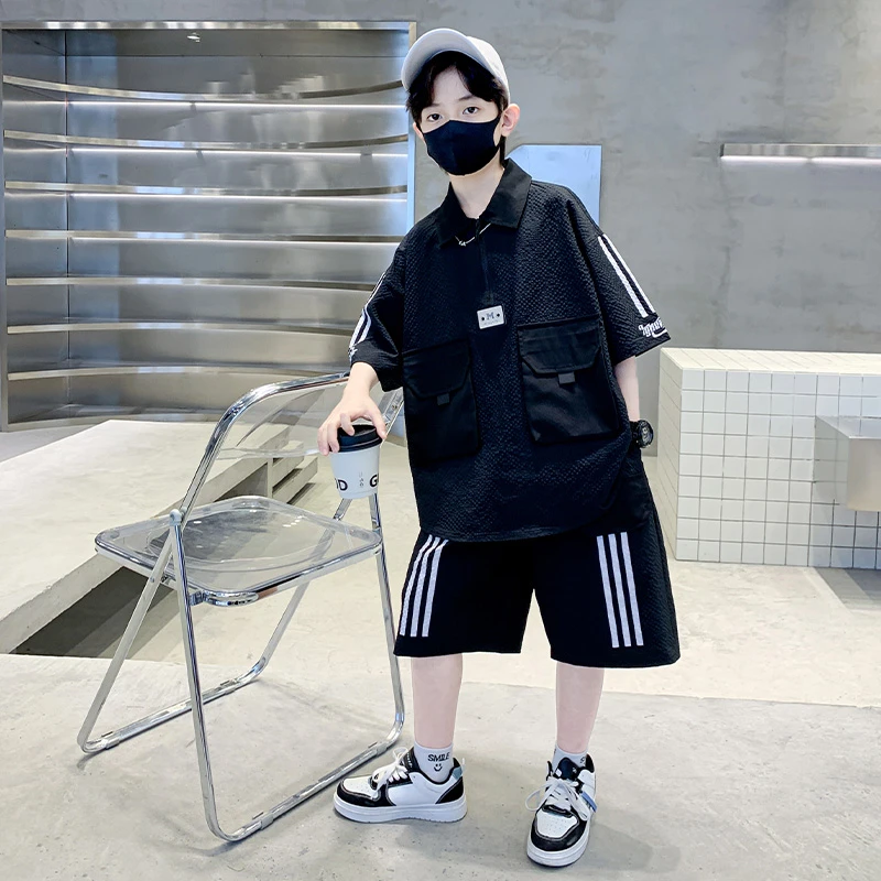男童套装夏季2025新款儿童夏装短袖运动服夏款男孩大童潮帅气时髦