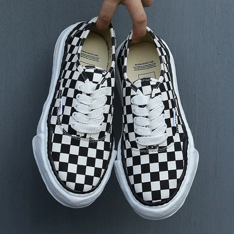 日版复古联名棋盘格溶解鞋日系厚底休闲帆布鞋增高板鞋女男格子