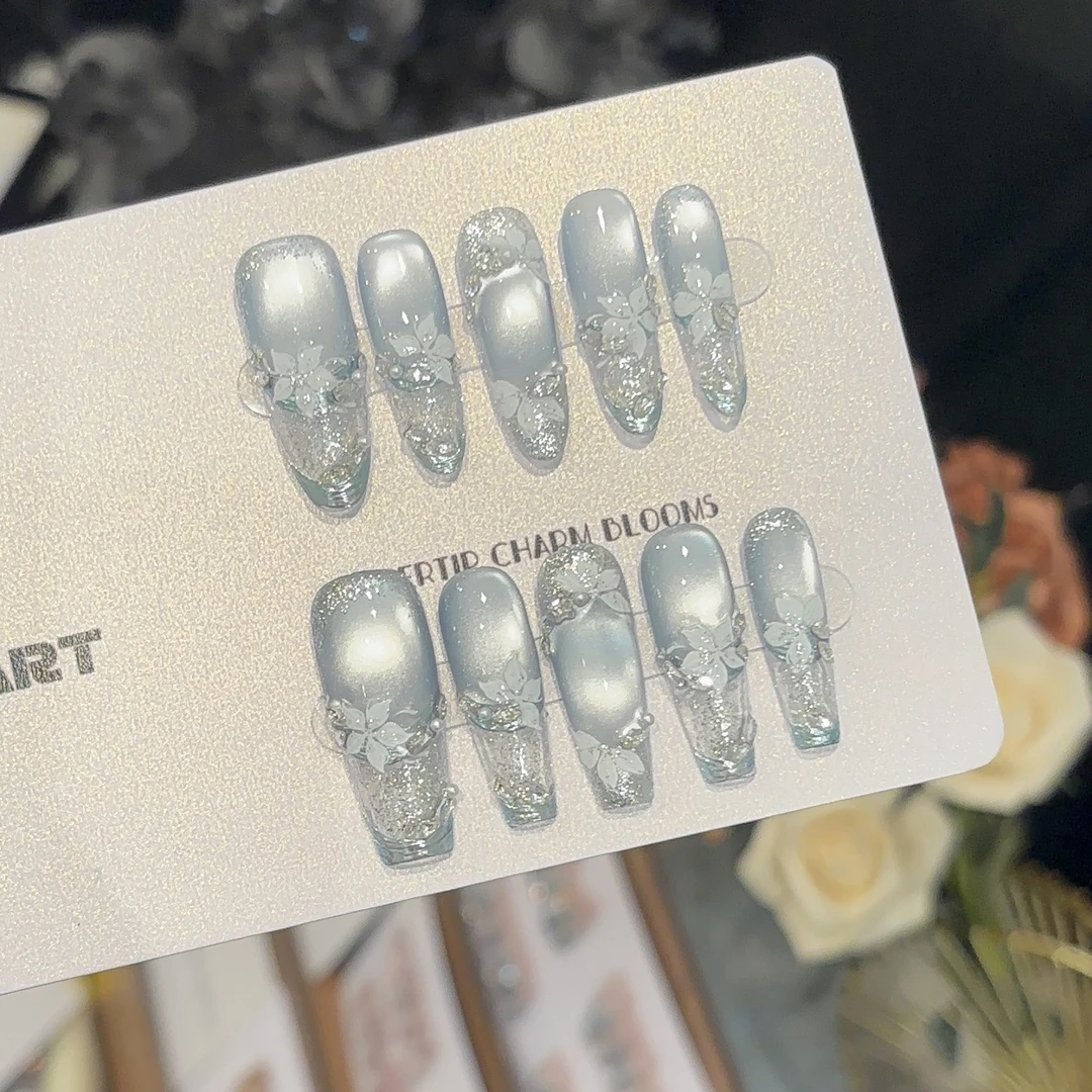 【极光星河】原版原创纯手工光疗穿戴甲可拆卸重复佩戴夏季中长款