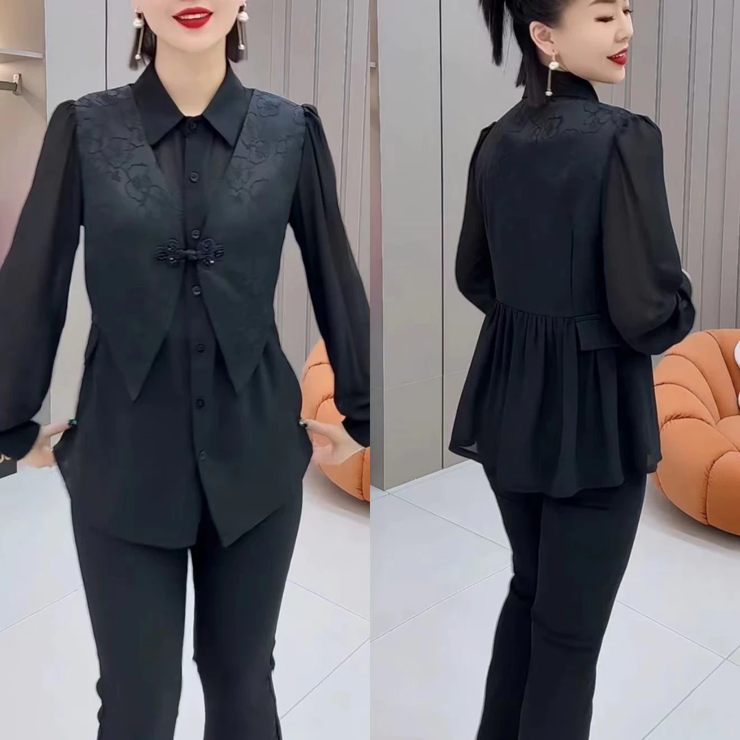 衬衫女2025春季新品洋气时尚拼接假两件气质衬衫女848455