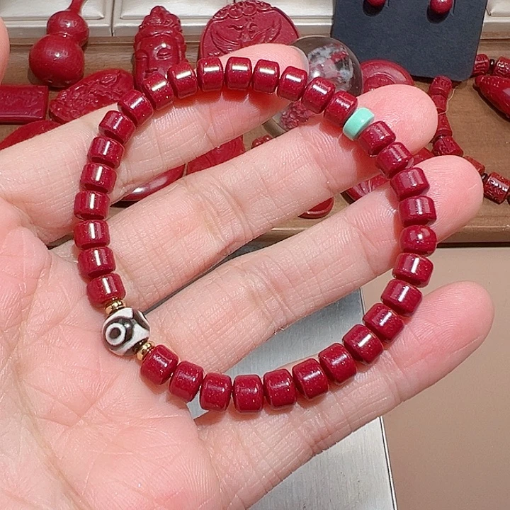 天然辰砂药片珠手串