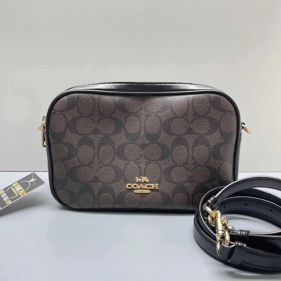 95新 COACH/蔻驰 黑拼老花大号相机包24*15*8cmM111105