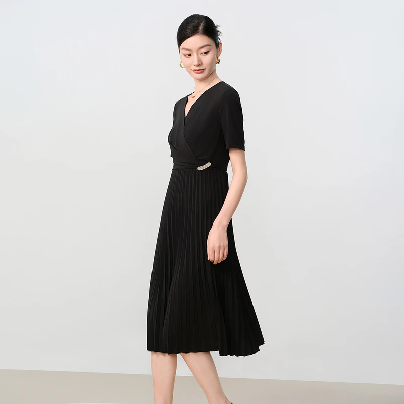 敦奴dunnu修身连衣裙长裙黑色夏季时尚休闲裙子女人味FU250932