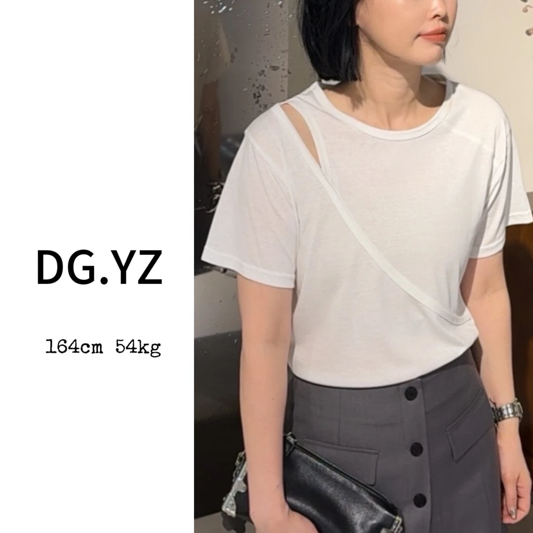 【樱子家】2793F新款时尚小众设计感圆领百搭镂空露肩上衣