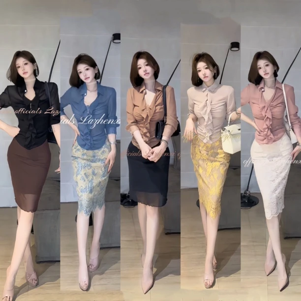 希野逸儿/智雅性感微透胸前一片式拉链立裁收腰雪纺衬衣2025新款