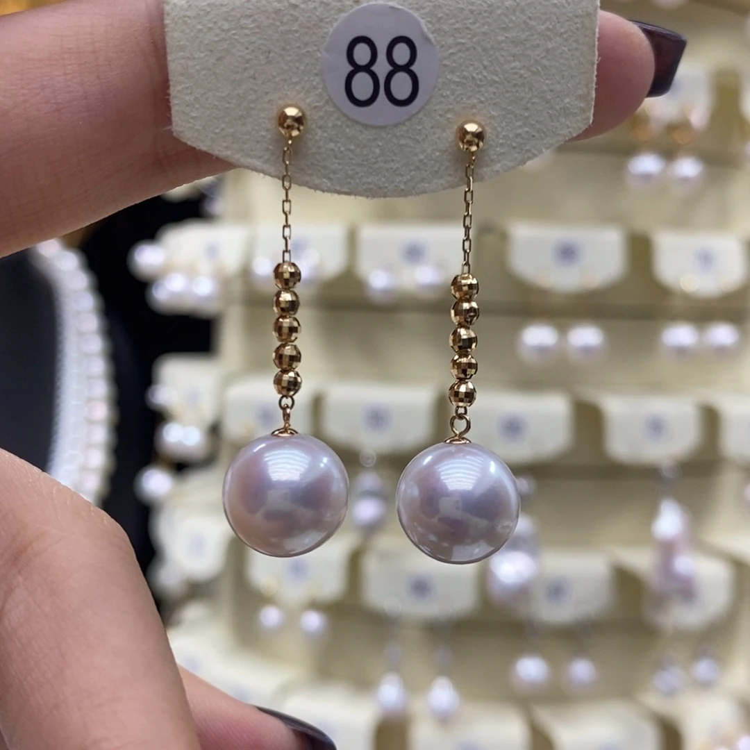 耳饰18K金镶嵌淡水珍珠