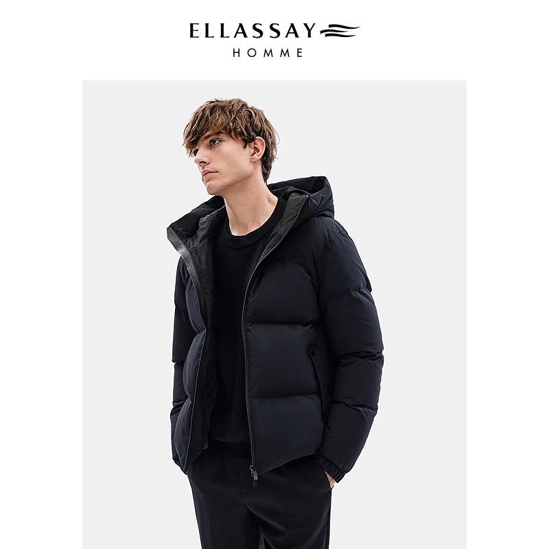 【鹅绒 防泼水】 ELLASSAY歌力思冬季短款零压保暖御寒连帽羽绒服男