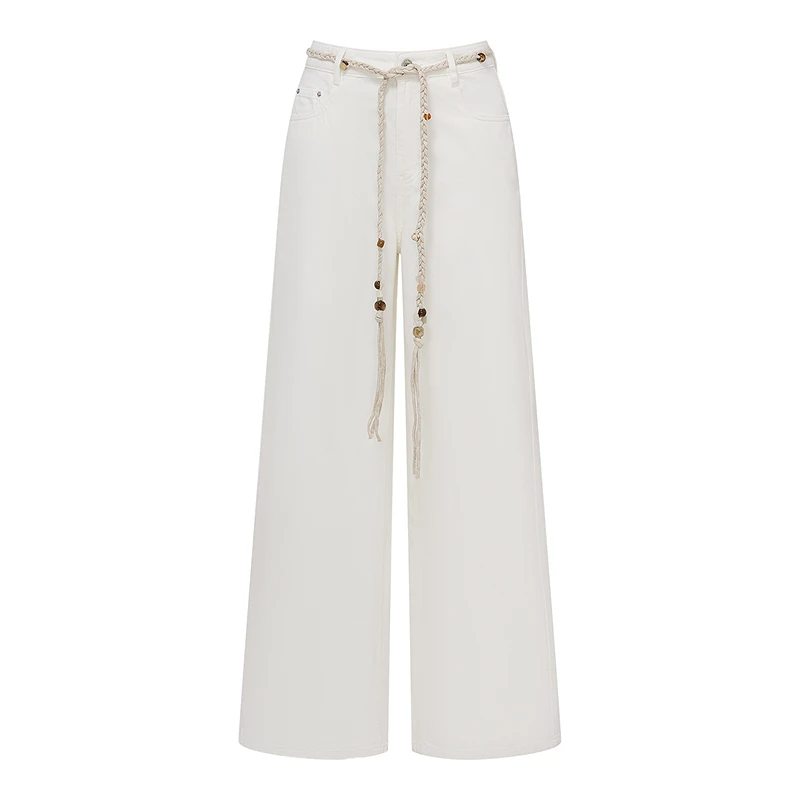 【商场同款新品】dzzit地素牛仔裤25夏波嬉风腰链阔腿裤子女3J2R810