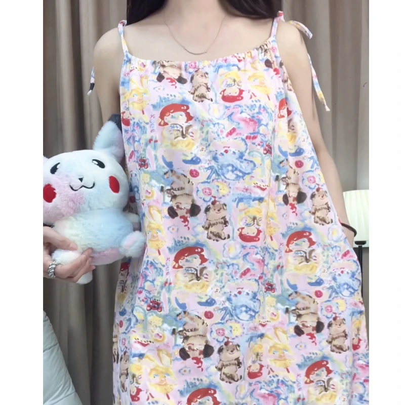 【涂鸦少女】吊带睡衣女带胸垫休闲时尚出片可外穿女士连衣裙睡裙