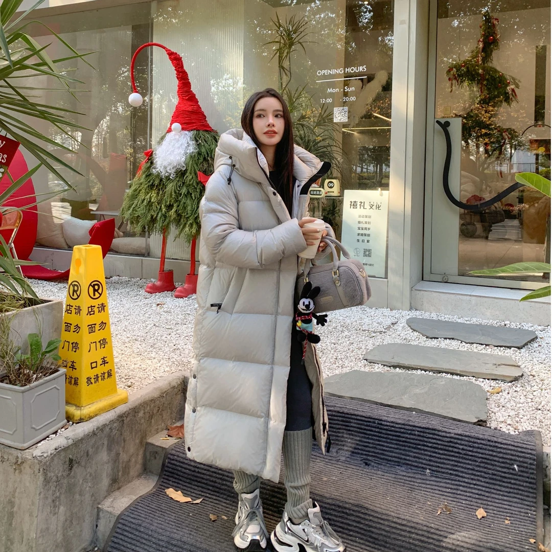 长款款保暖羽绒服男女同款冬季新款修身连帽加厚鹅绒服RQ3566