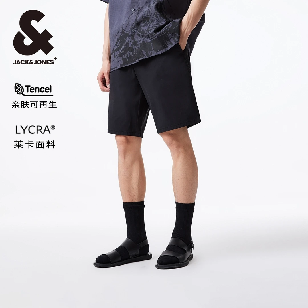 杰克琼斯短裤男款秋季男装直筒纯色百搭日常休闲松紧抽绳舒适休闲