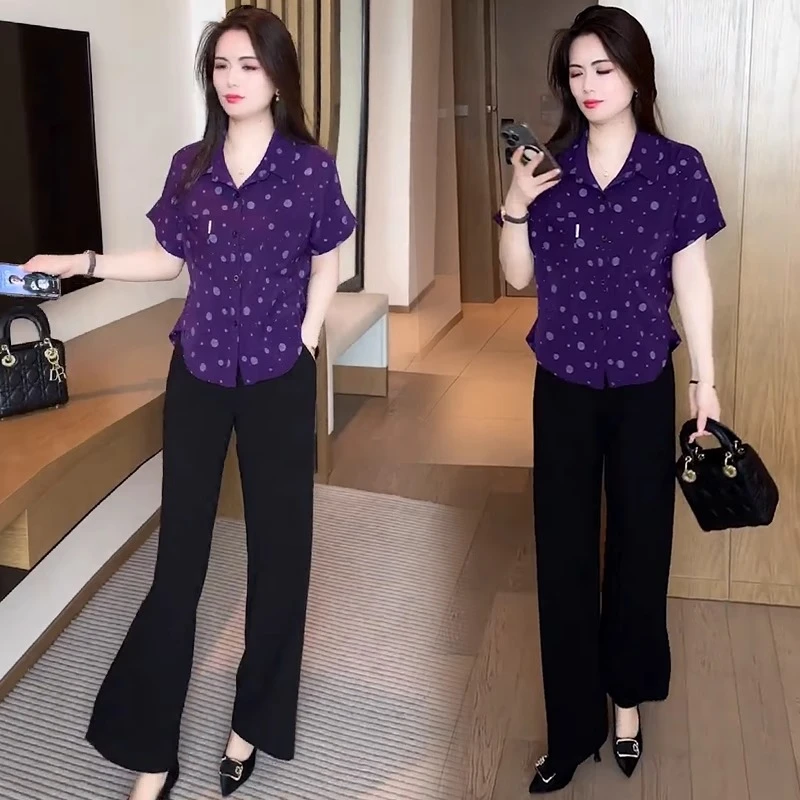 高档时尚短袖衬衫女士夏季新款洋气宽松印花上衣小个子休闲遮肚子