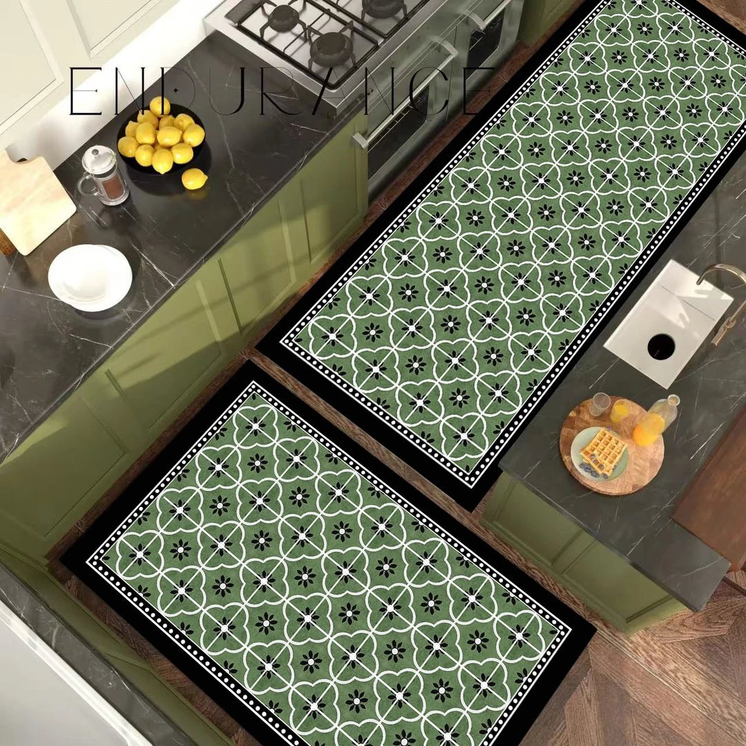 家用复古中国风纳帕皮吸水易打理长方形厨房地垫