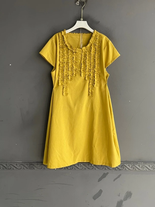 荷叶边吸汗短袖不褪色大码连衣裙宽松腰高质感穿搭