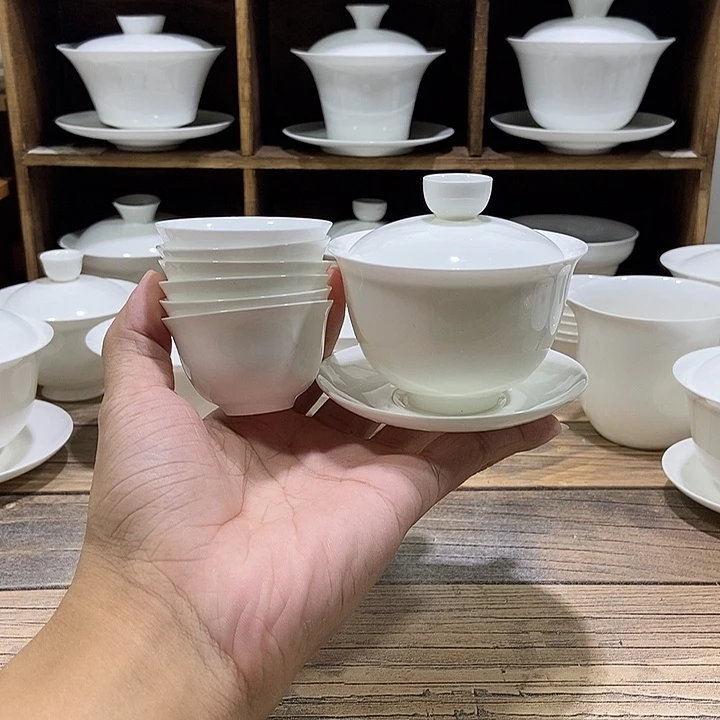 骨瓷小鼓盖碗盖下约100ml+6玉兰杯35ml