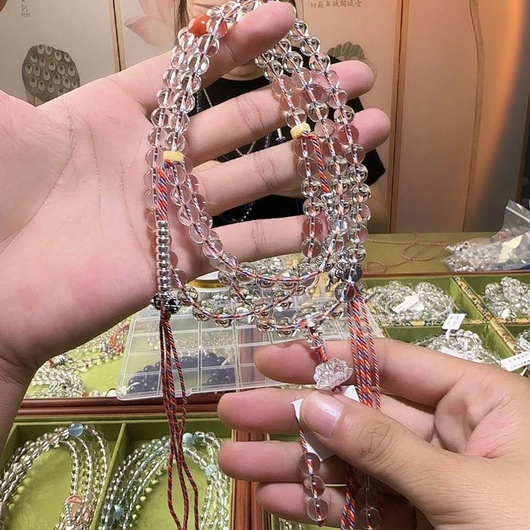 大***梦水晶未镶嵌手链白水晶108
