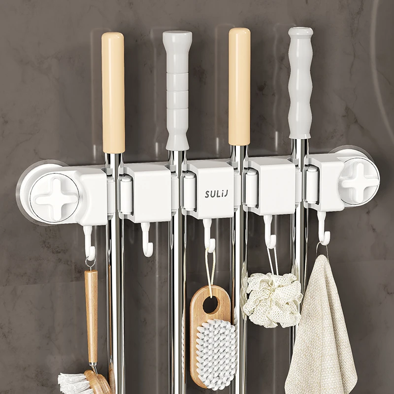 【正品保障】吸盘拖把夹免打孔多功能长条拖把架卫生间浴室强力挂钩