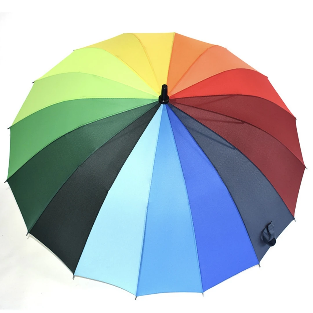 【李哥专属】16骨加大号长柄双人彩虹直杆全自动纯色防水防风晴雨伞