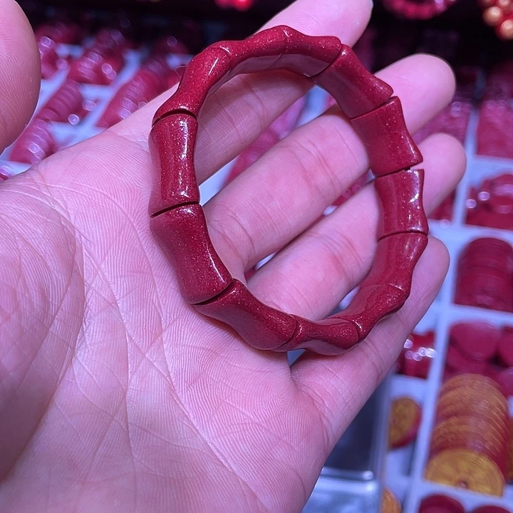 天然辰砂紫金砂竹节手牌