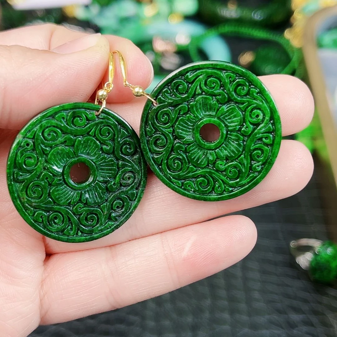 翡翠耳饰18K金镶嵌耳饰