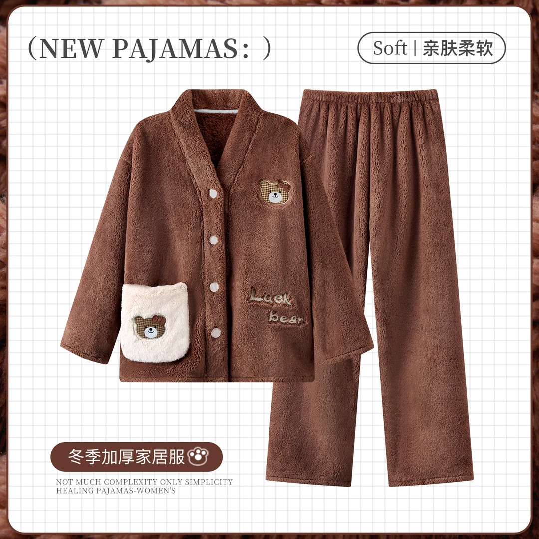 秋冬季珊瑚绒睡衣女款爆款2025新款加厚加绒保暖法兰绒家居服套装