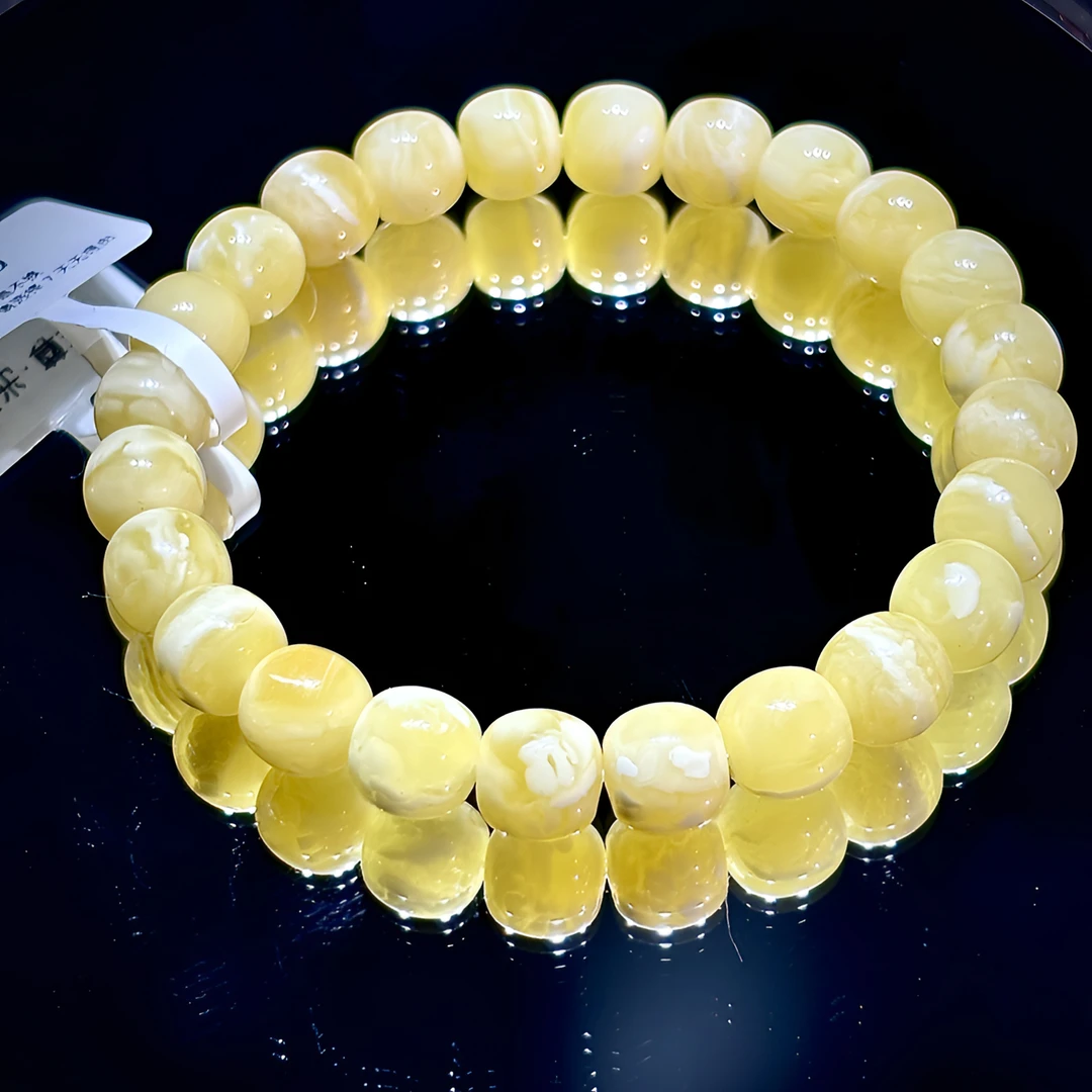 【浮光·尊享】B10 卡 8.9mm 金白妖花精工高桩蜜蜡手串