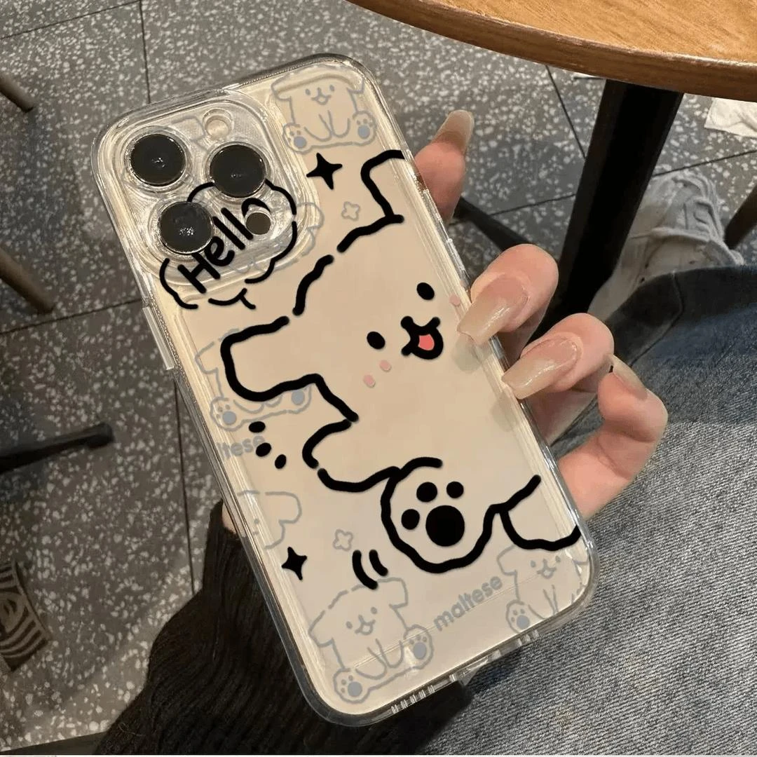ins小众素描线条狗iphone15苹果14Promax手机壳13/12透明11全包XR