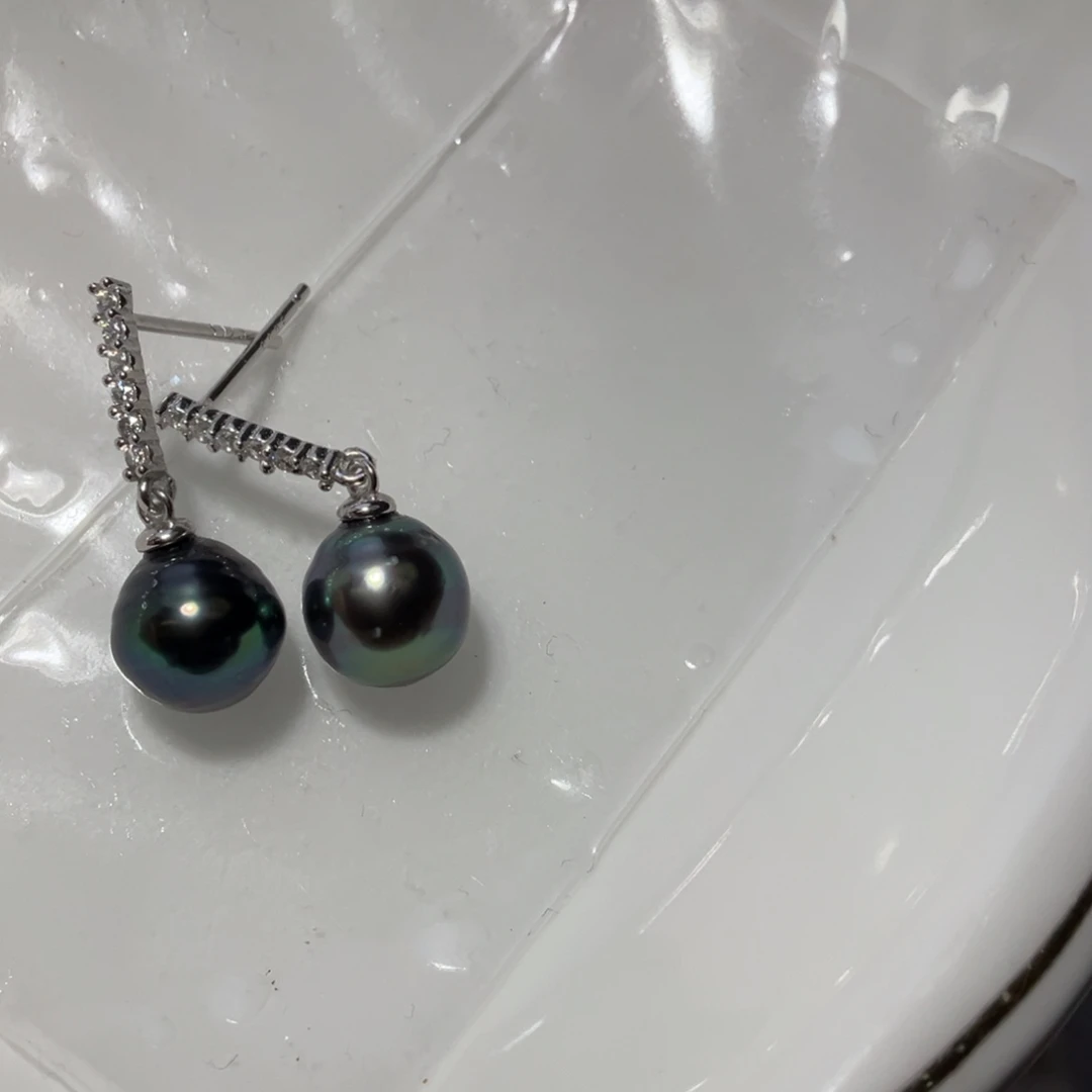 银S925镶嵌耳饰海水珍珠