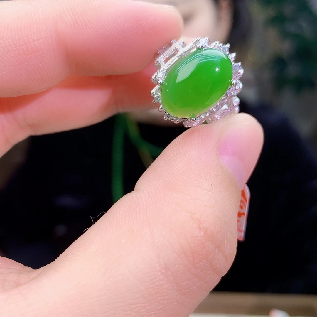 吊坠(不含链)银S925镶嵌和田玉（碧玉）戒指