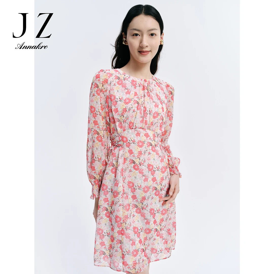 【赵老板专属】玖姿安娜蔻JTDQ50055田园雪纺印花连衣裙女装秋款