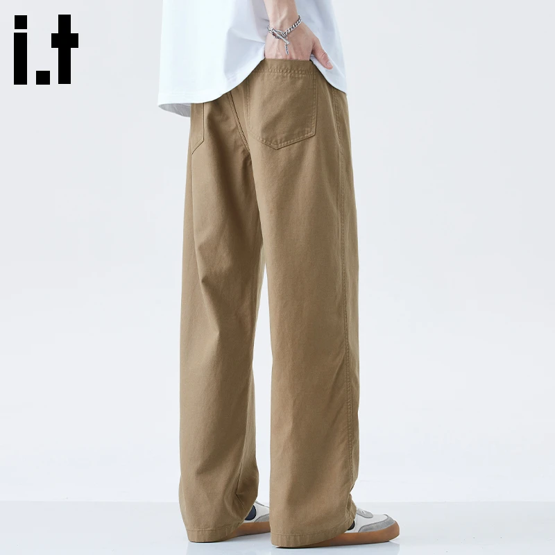 it :CHOCOOLATE夏季薄款凉感冰丝休闲裤男纯色宽松直筒百搭阔腿裤