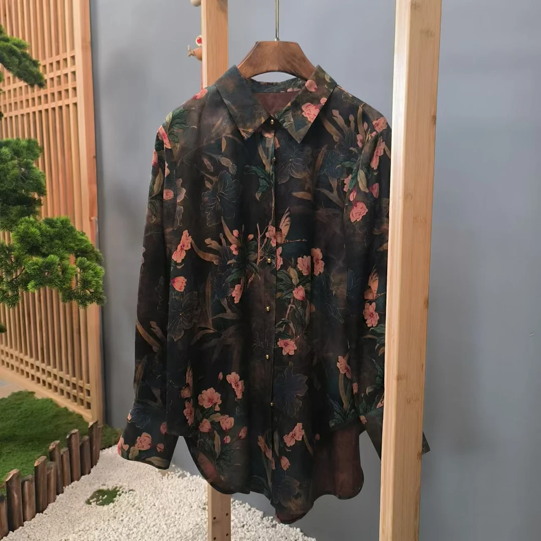 香云纱紫色女装百搭长袖衬衫X23113