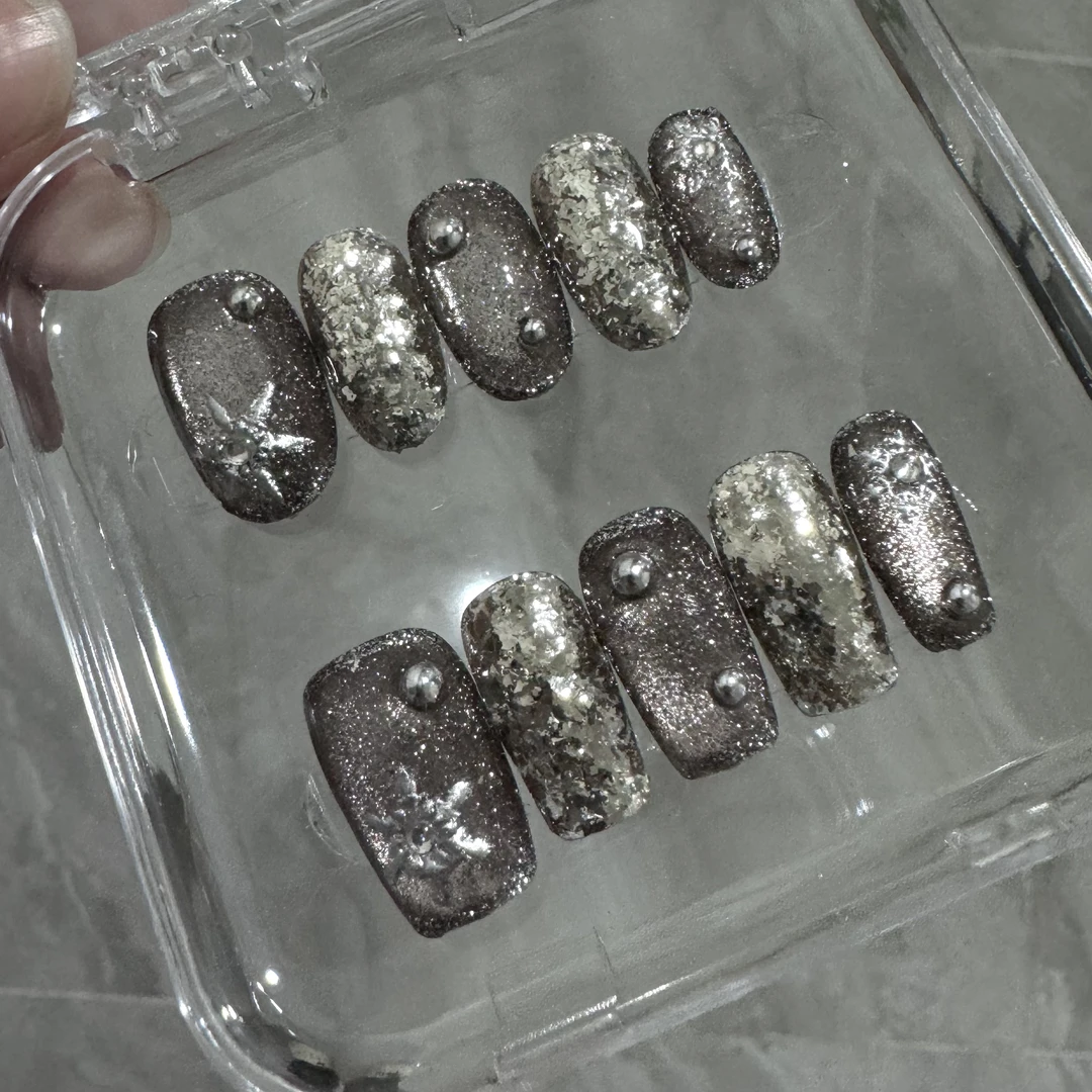 TMT-nail【伏特加碎钻】暗黑风钻片猫眼手工穿戴甲