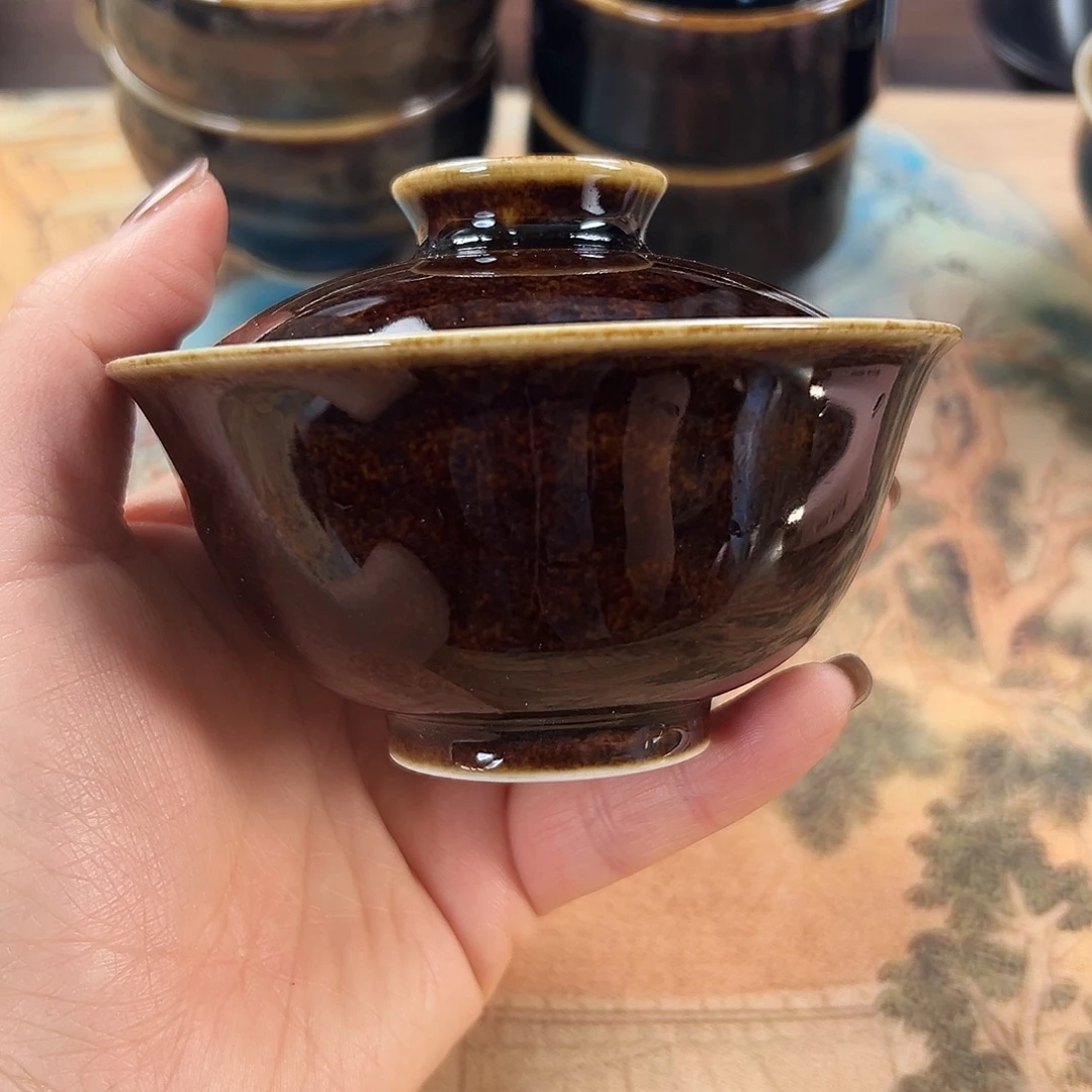 鳝鱼黄窑变色两才盖碗