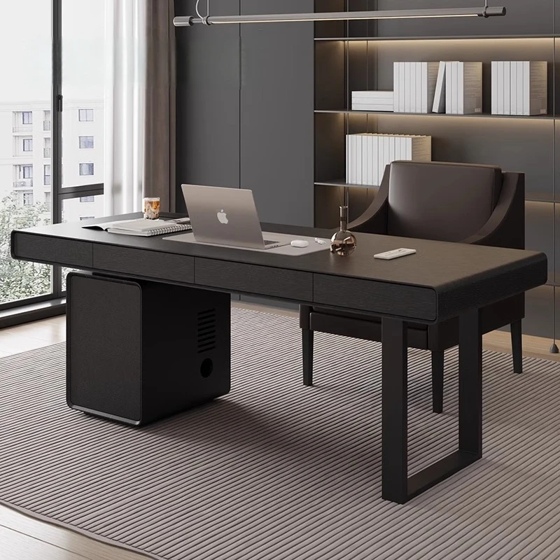 意式书桌实木成人家用小户型客厅轻奢现代主机隐藏柜办公电脑桌