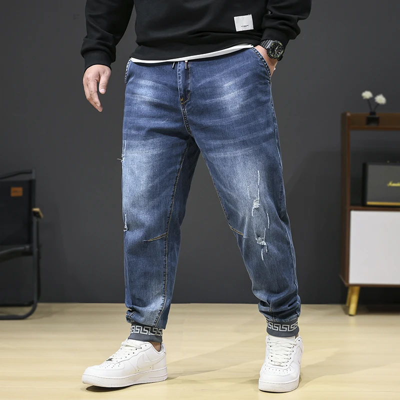 LIUGEJIA/六个加春夏新款破洞弹力大码牛仔裤裤子9838