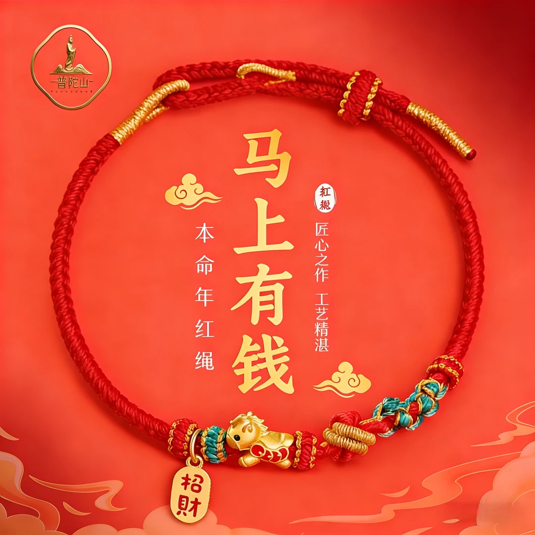 【马年限定款】普陀山非遗文创老师傅手作马上有钱红绳手链