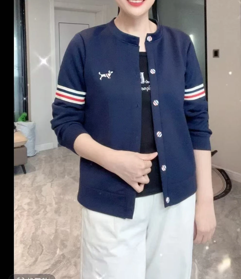 秋季韩版气质小狗刺绣开衫外套拼色条纹休闲圆领上衣高级薄款外搭