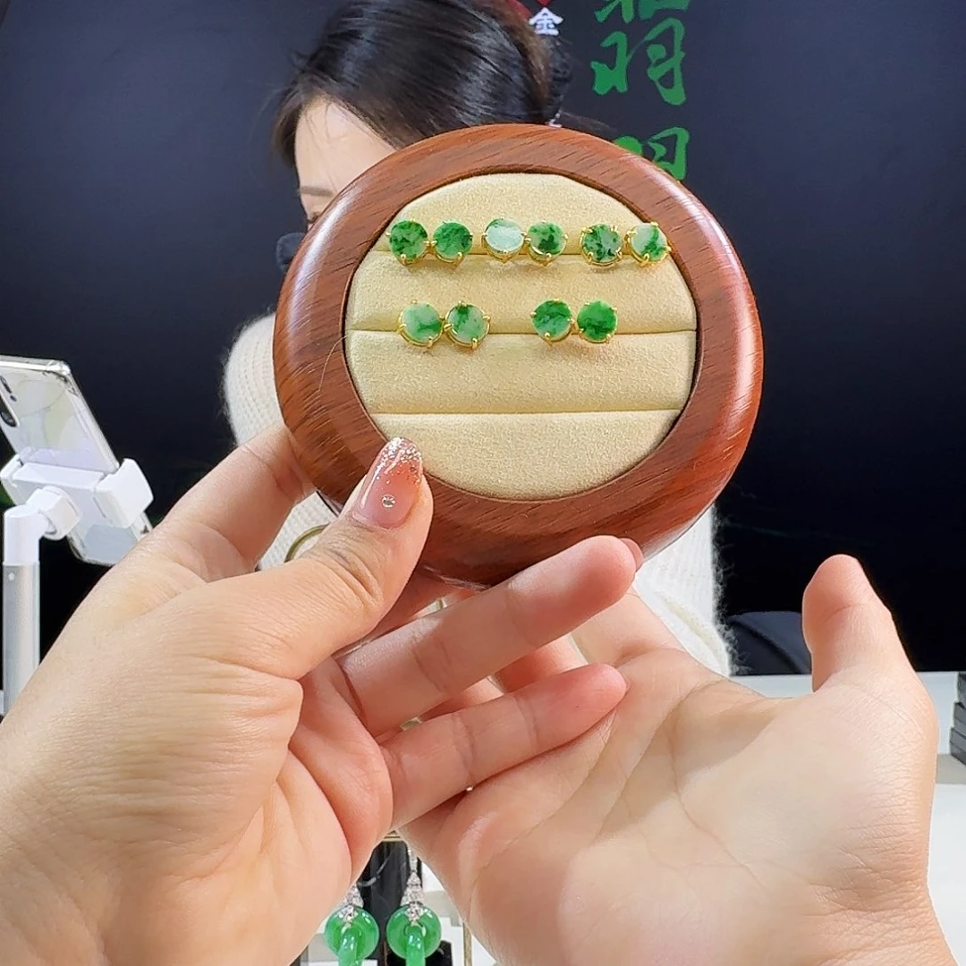 翡翠耳饰银S925镶嵌多样性发货发其一发一对925镶嵌