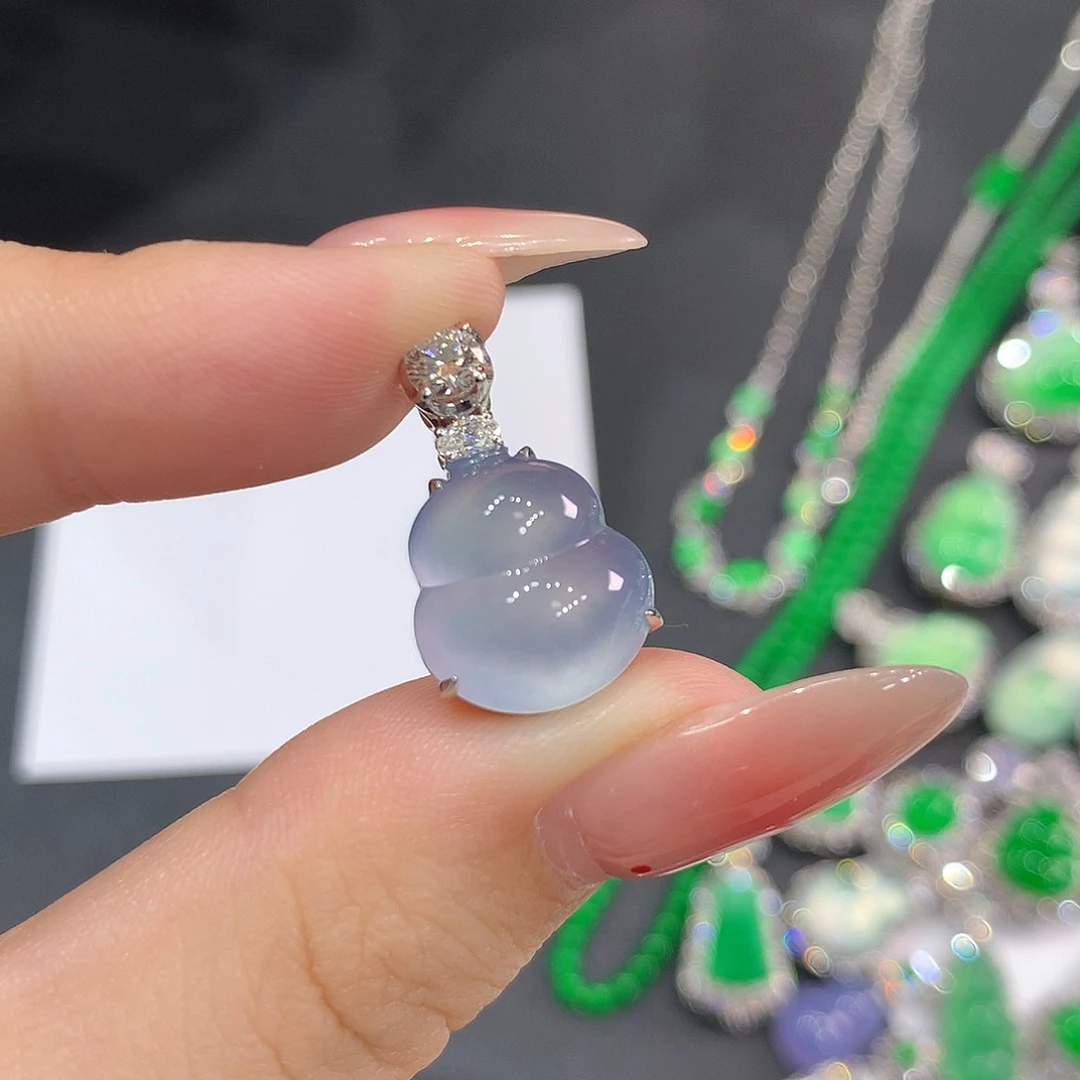 翡翠18K金镶嵌颈饰行家料玻璃紫葫芦 48小时鉴赏期