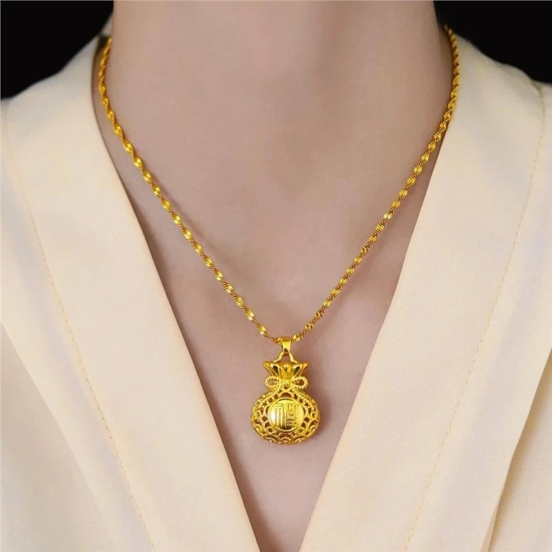 金色花丝镂空福袋精美项链吊坠时尚百搭 气质女款