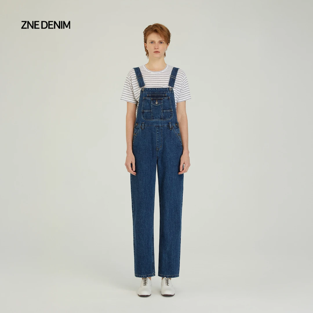 ZNE Jeans经典牛仔蓝质感宽松牛仔背带裤女1139