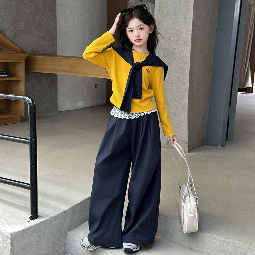女童韩系穿搭套装春秋2025新款女大童休闲披肩上衣儿童女童秋装