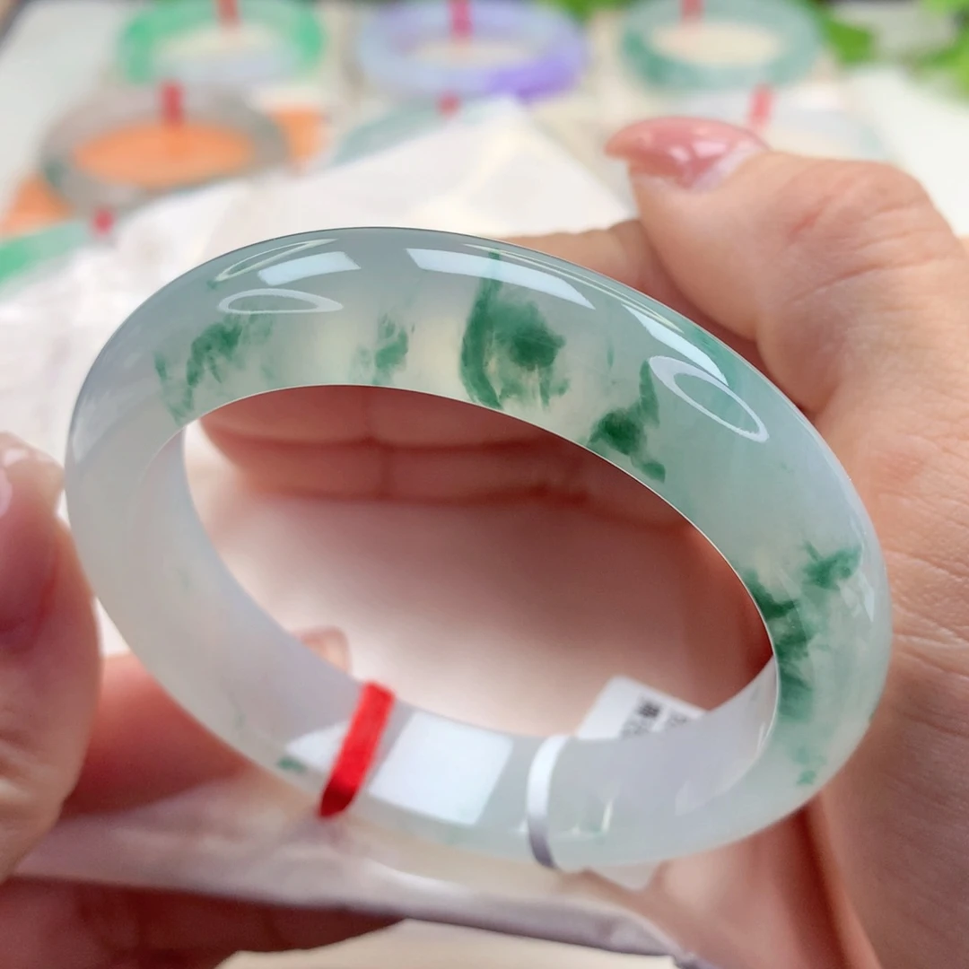 未镶嵌手镯翡翠55.8【小万天花板】起钢光！小柒