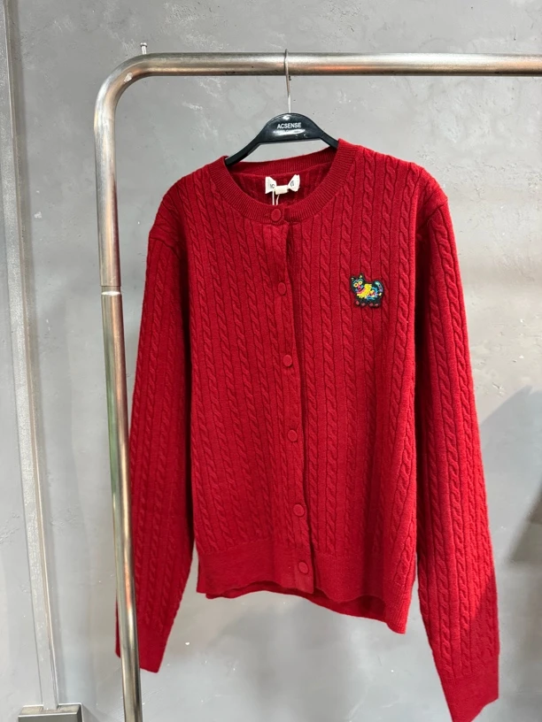 小禾新年系列！麻花圆领针织开衫