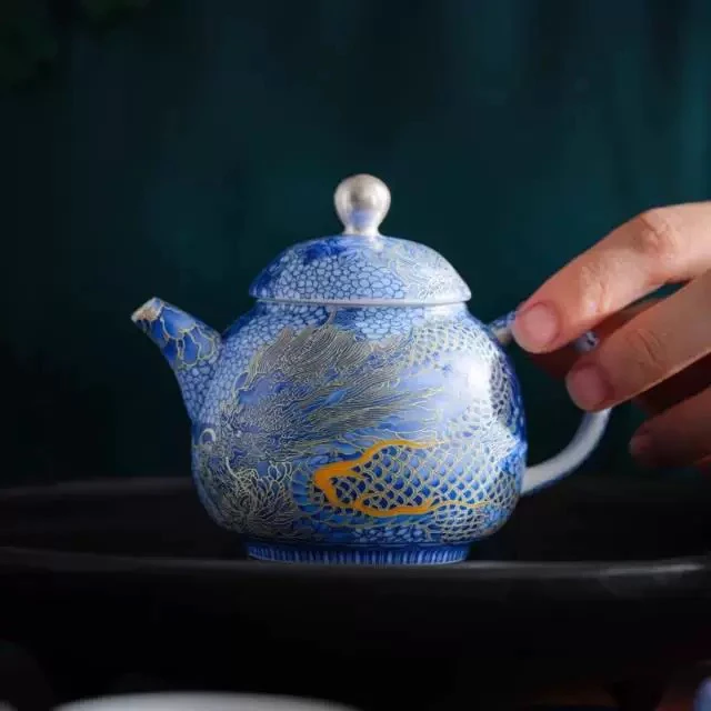 手工掐丝珐琅彩银龙陶瓷茶壶高档功夫茶具泡茶器D519